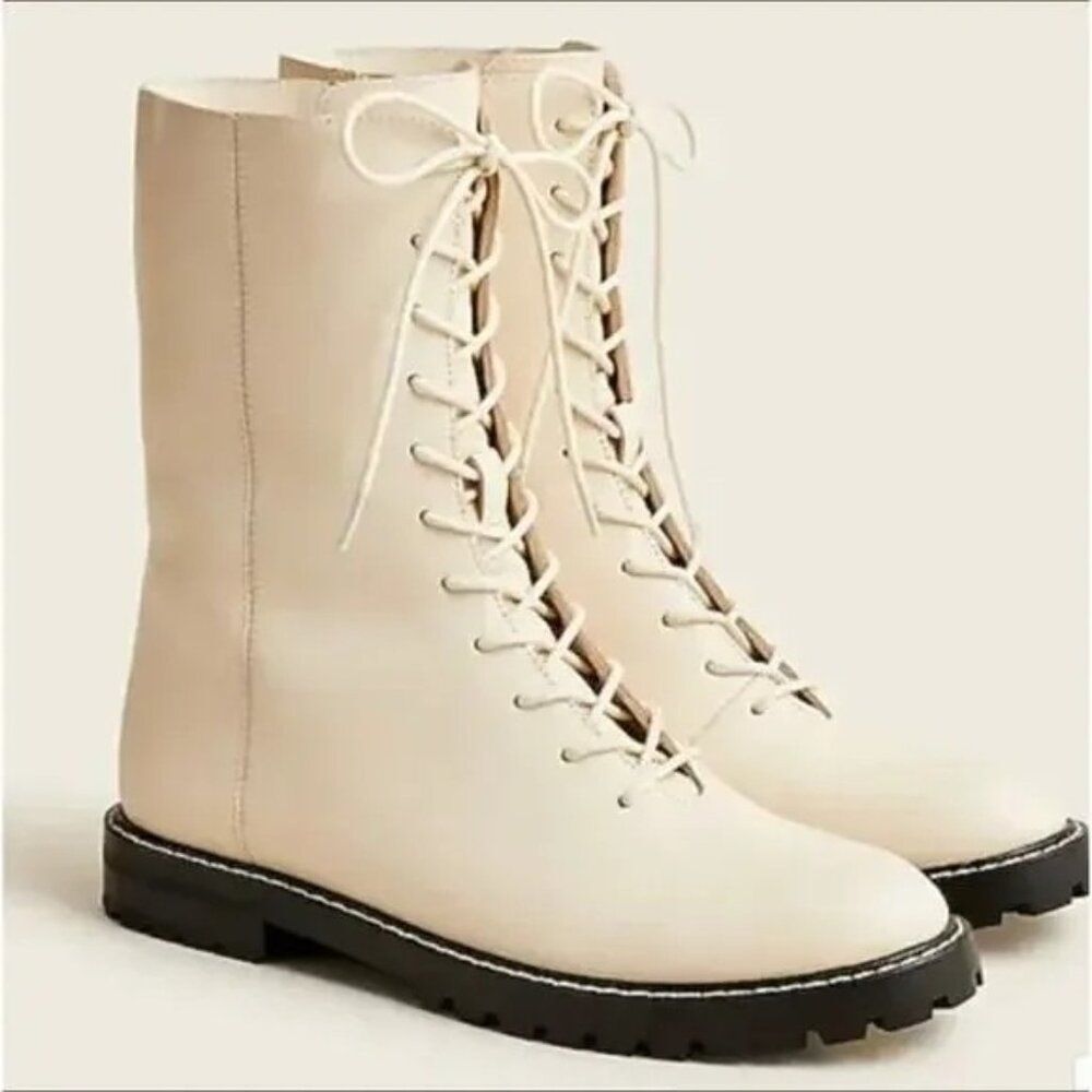 J. Crew Off-White Lace-Up Ankle Boots